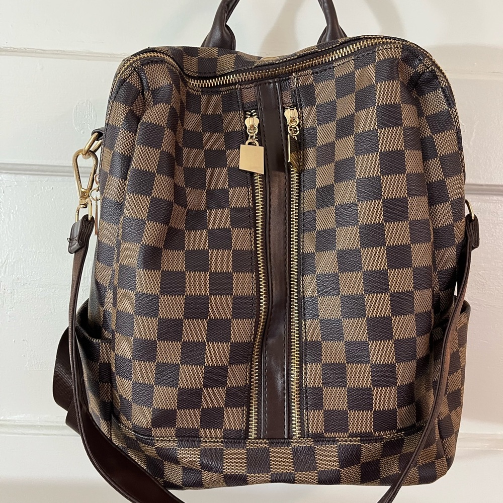 Brown Checkered Backpack Includes Matching pouch